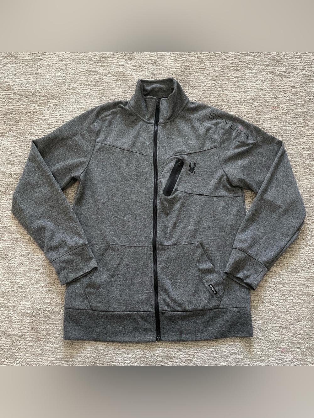 Spyder Active Jacket Mens Size Medium Gray Full Zip Pockets Long Sleeve ProW=B